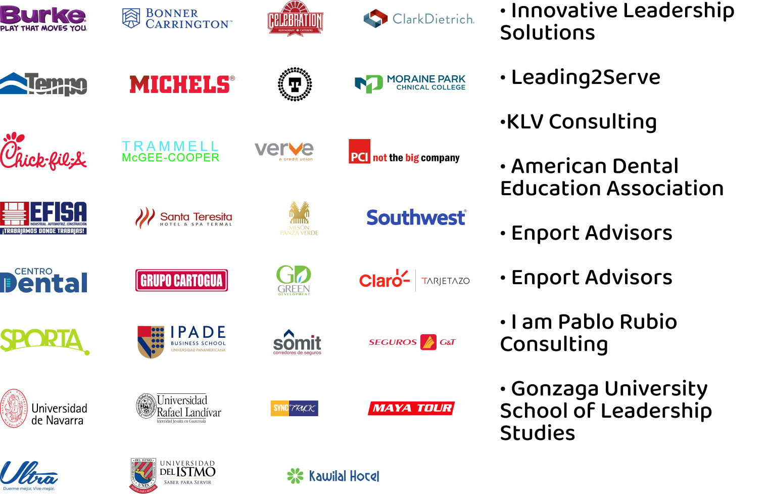 Organizations and companies served